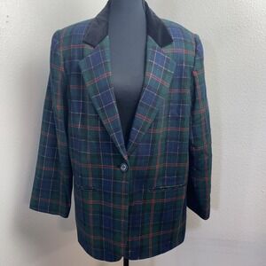 Radcliffe Blazer Women's 12 Multicolor Metallic Plaid Velvet Collar Festive Work